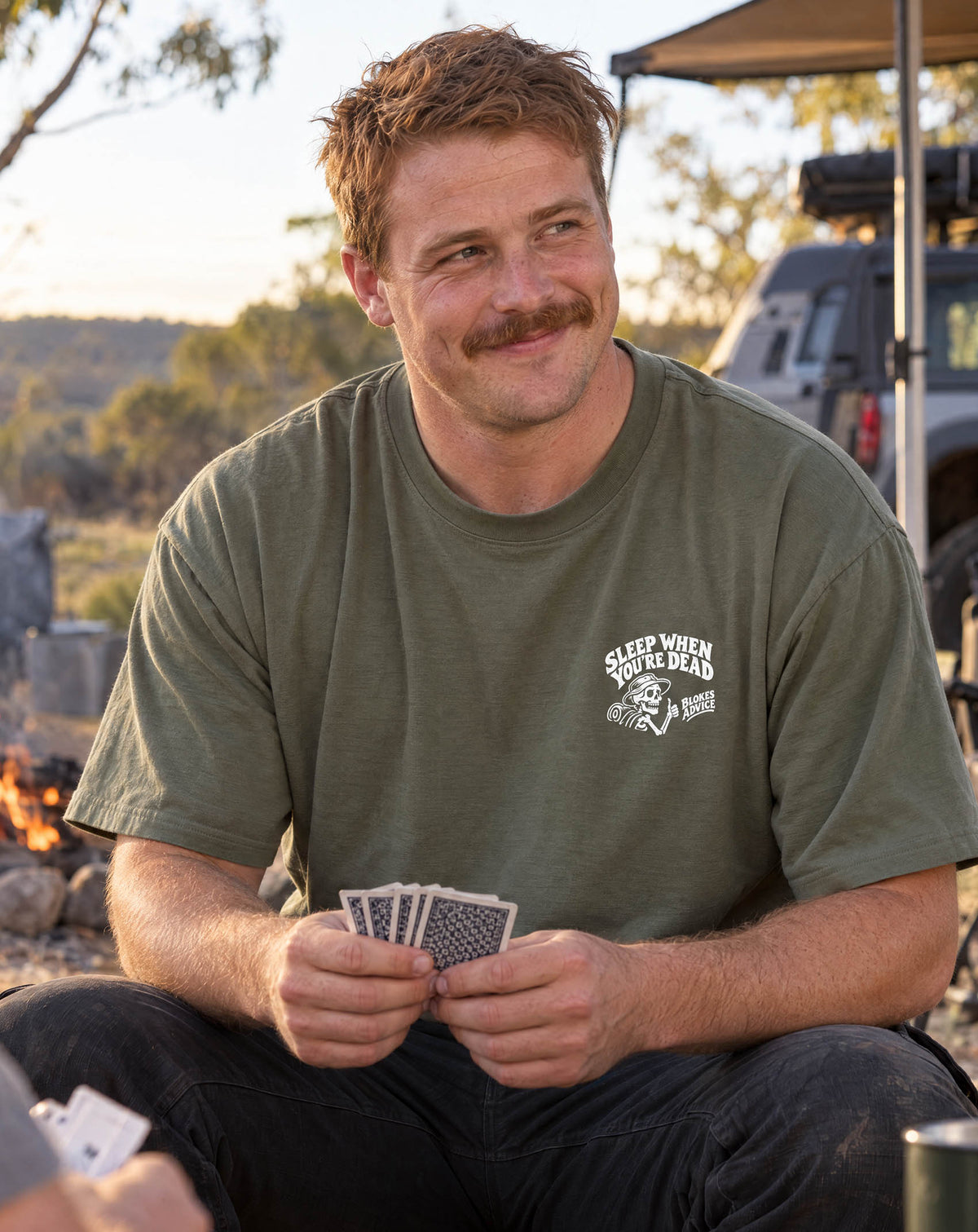 Blokes Advice Sleep Later Tee in Army