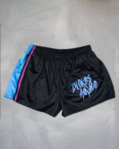 Vibes Footy Shorts - Black/Pink/Blue