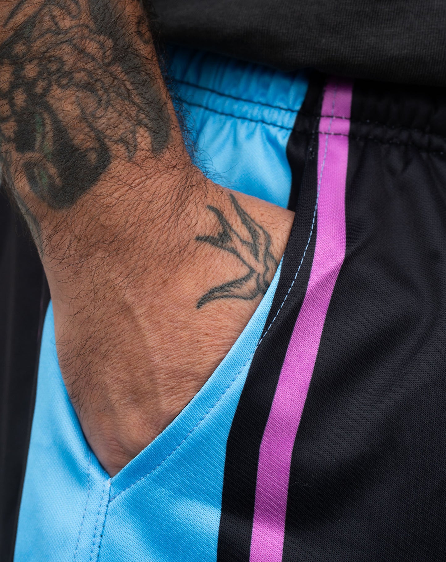 Vibes Footy Shorts - Black/Pink/Blue